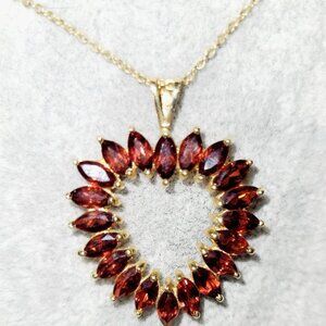 Natural Marquise Garnet Heart Pendant 14k Yellow Gold 20" 12k Gold Filled Chain